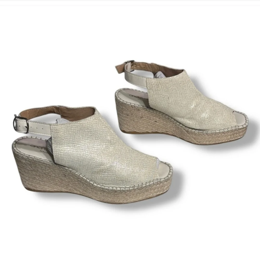 ANDRÉ ASSOUS Ivory Metallic Leather Lina Espadrilles Wedge Sandals